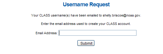 User Name request sent to email address