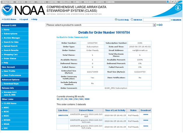 Screen capture of what the Details for an order would look like within CLASS.